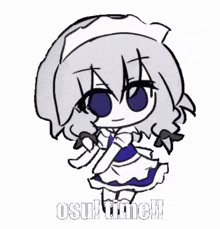 a black and white drawing of a girl with the words osu ! time written below her