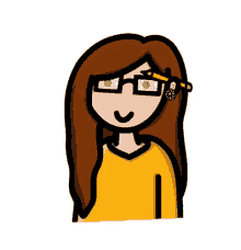 a cartoon of a woman wearing glasses and a yellow shirt