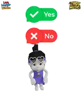 a cartoon character with a yes and no button next to it