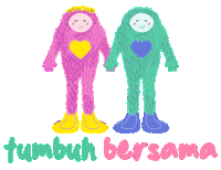 a couple of monsters holding hands with the words tumbuh bersama written below them