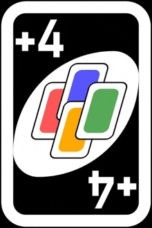 a black uno card with four colorful squares on it