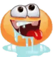 a cartoon smiley face with big eyes and a tongue sticking out