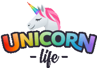 a colorful logo for unicorn life with a unicorn