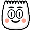 a cartoon drawing of a marshmallow with a smiling face and circles in the eyes .