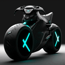 a futuristic motorcycle with the letter x on the front of it