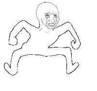 a drawing of a man with a crying face and a fist .