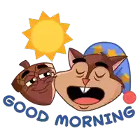 a cartoon drawing of a squirrel and an acorn with the words good morning below them