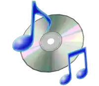 a cd with two blue music notes around it