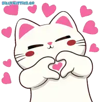a cartoon cat making a heart with its hands