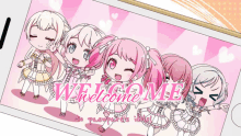 a picture of a group of girls with the words welcome in pink