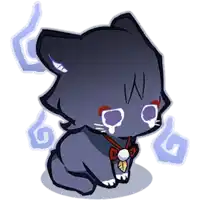 a cartoon drawing of a black cat with a bow tie and the letter w on its face