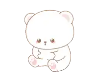 a cartoon drawing of a white teddy bear with pink ears and paws