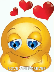 a smiley face with hearts around it and the words love you forever on the bottom