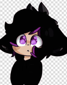 a drawing of a person with purple eyes