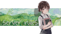 a painting of a girl holding a book with the words server rules written below her