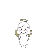a line drawing of a little angel with wings and a halo .