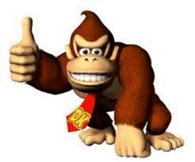 donkey kong is smiling and giving a thumbs up .