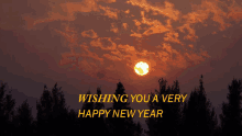 a picture of a sunset with the words wishing you a very happy new year below it