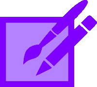 a purple square with a brush and pencil inside