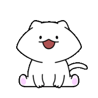 a cartoon drawing of a white cat sitting down with its mouth open .