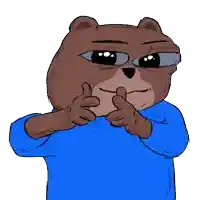a cartoon of a bear wearing a blue sweater giving a thumbs up
