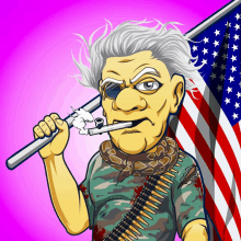 a cartoon of an old man smoking a pipe and holding a gun