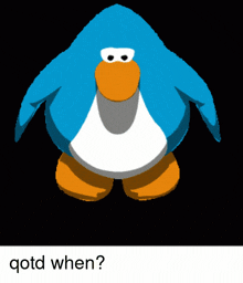 a picture of a blue penguin with the words " qtd when " below it