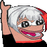 a pixel art drawing of a person with white hair and glasses giving a thumbs up .