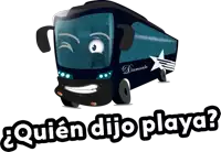 a cartoon drawing of a diamante bus with the words quien dijo playa below it