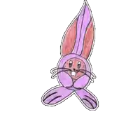 a child 's drawing of a purple bunny with a white background