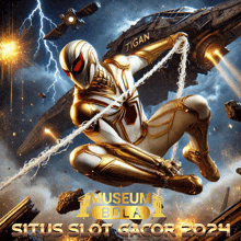 a poster for situs slot gacor shows a superhero in a golden suit