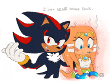 a drawing of shadow the hedgehog and a woman with the words i just love latinas sonic below them