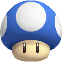 a blue mushroom with a white circle on it 's top .