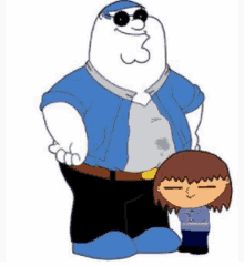 peter griffin is standing next to a little girl .