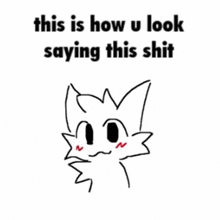 a black and white drawing of a cat with the words `` this is how u look saying this shit '' .