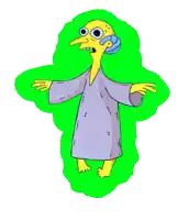 a cartoon character with big eyes and a long nose