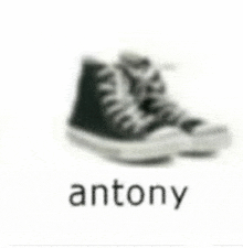 a pair of black and white sneakers with the name antony written on it