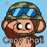 a cartoon of a monkey wearing a helmet and goggles says copy that