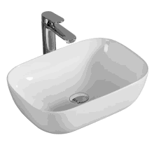 a white bathroom sink with a chrome faucet on top of it