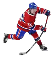 a hockey player in a red white and blue uniform has the number 22 on his jersey