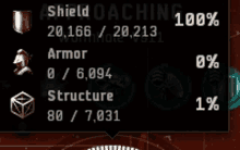 a shield oaching 100 % is displayed on the screen