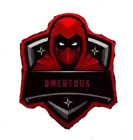 a logo for omertous with a red masked character