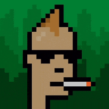 a pixel art of a man smoking a cigarette with a green background .