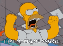 homer simpson from the simpsons is making a funny face with his mouth open and his fist in the air .