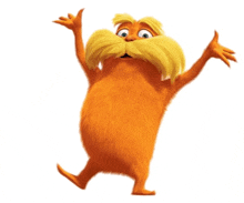 a cartoon character with a yellow mustache is standing up with his arms outstretched