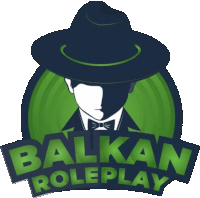 a logo for a game called balkan roleplay with a man wearing a hat and bow tie .