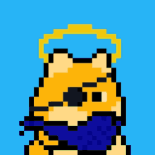 a pixel art drawing of a fox with a halo around its head