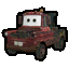 a red truck with a white face and two eyes is a toy car from cars .