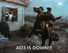 a painting of a man riding a horse with the words a03 is down below it