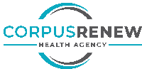 the corpusrenew health agency logo is blue and black